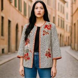 Chico’s Artisan Appliqué Printed Jacket